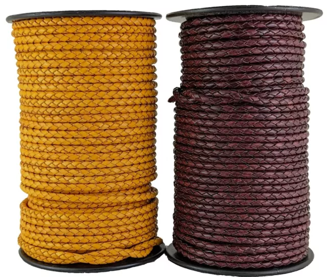 Braided  leather cord Natural & Antique Brown 5 mm Round
