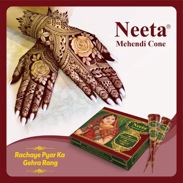 100% Natural Brown NEETA Henna Cones Bridal Mehndi cones Temporary Tattoo UK