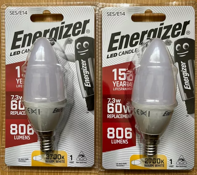 2er PACKUNG ENERGIZER LED KERZEN GLÜHBIRNEN E14 (806LM) (8,5 W = 60W) 2700K WARMWEISS