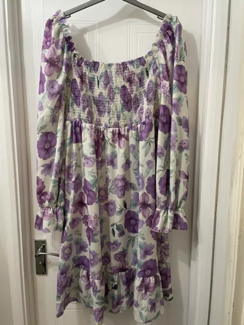 SHEIN CURVE 2XL dress purple floral vgc £5.99 - PicClick UK