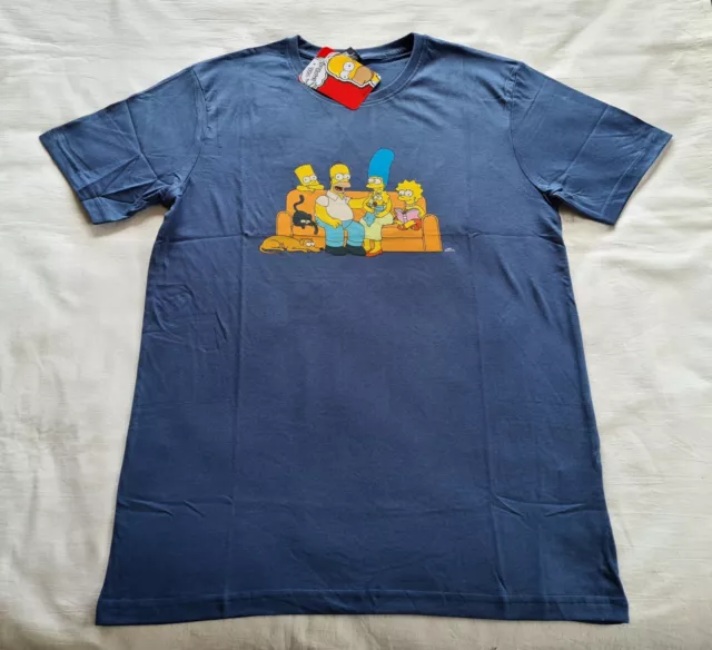 The Simpsons Family Couch Mens Indigo Printed Short Sleeve T Shirt Size L New