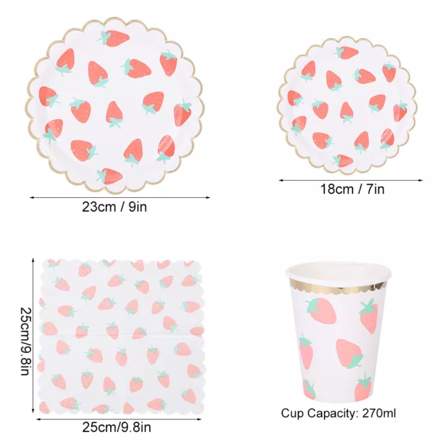 Strawberry Pattern Disposable Paper Plate Cup Tissue Birthday Wedding Party HG