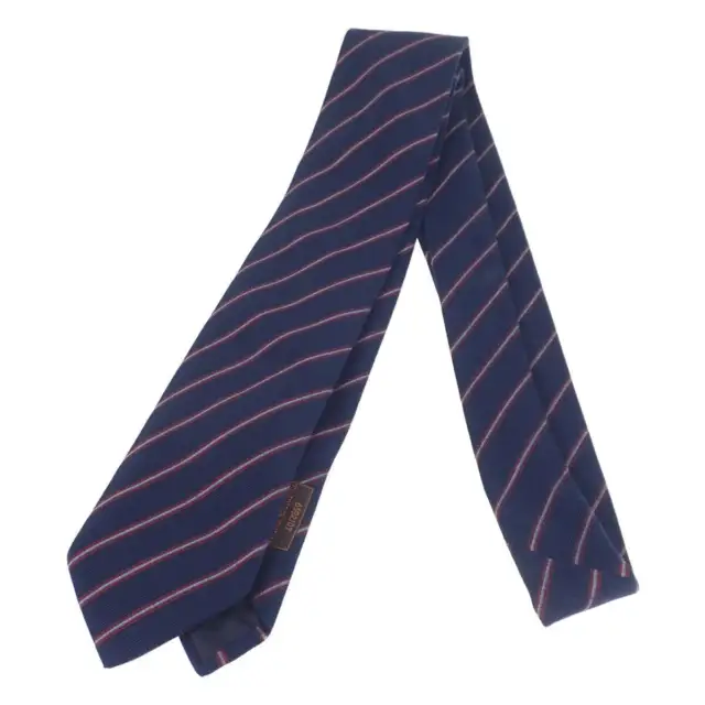 Hermes tie stripe pattern 659210T cotton 70% silk 30% navy Used