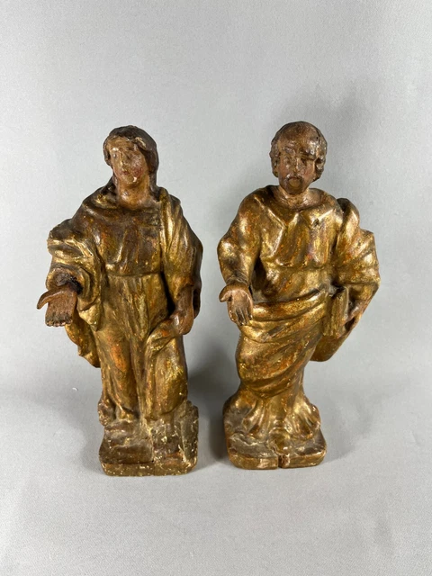 Paire de Sculptures "Marie-Madeleine et Jean" en bois et stuc doré, XVIIème