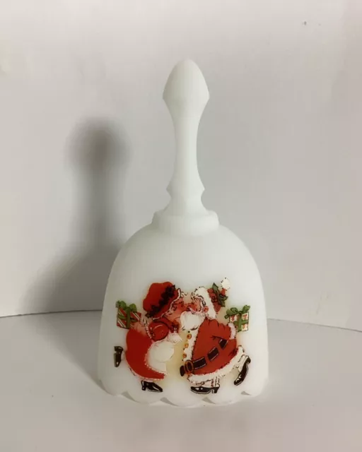 Vintage Fenton Glass Christmas Bell Kissing M, Santa And Mrs. Claus Christmas