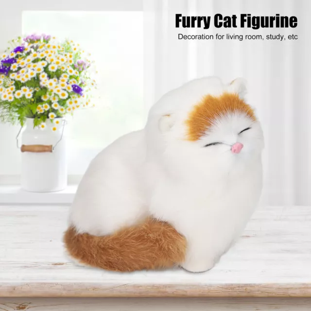 (Eyes Closed)Synthetic Fur Cat Statue Realistic Funny Decoration Simulation Cat