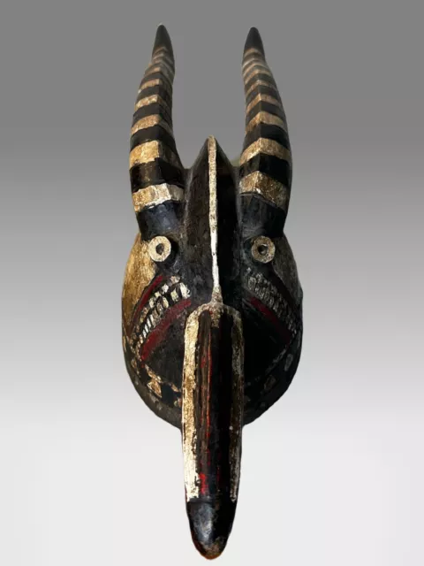 African Zoomorphic Mask with Horns Burkina Faso 22”long x 6.5” Tall x 6” Wide