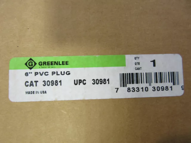 Greenlee 30981 6" PVC Plug USA NEW!!! in Factory Sealed Box Free Shipping