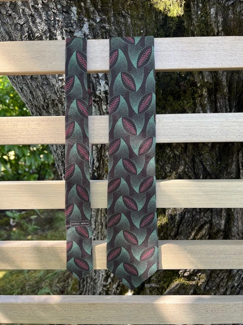 GIORGIO ARMANI Cravatte Men's 100% Silk Tie ITALY Green Brown Coral
