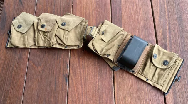 Original WW1 U.S. B.A.R. Gunner's Ammo Belt 1918 Khaki Canvas with Metal Cup