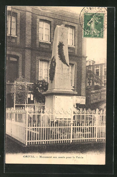CPA Orival, Monument aux moris pour la Patrie 1923