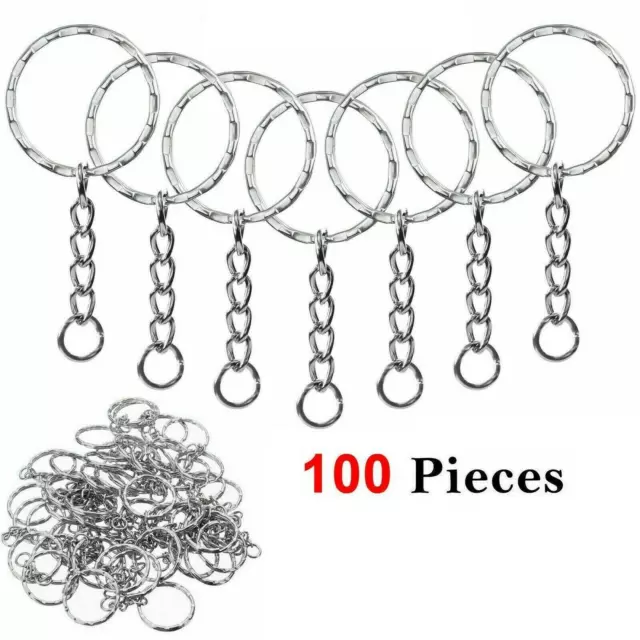 100pcs Silver Keyring Blanks Tone Key Chains Open Split Jump Ring 4 Link Tags