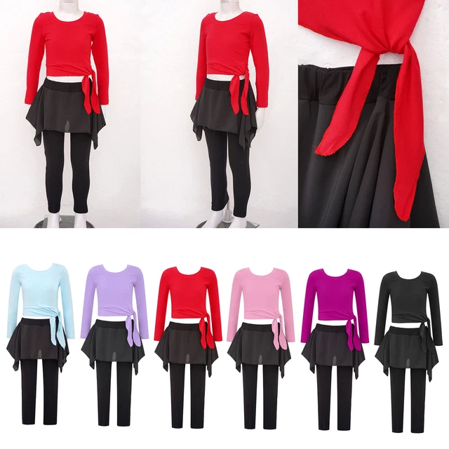Top Crop Top Bambine Con Leggings Pantskirt Ginnastica Sport Danza Palestra