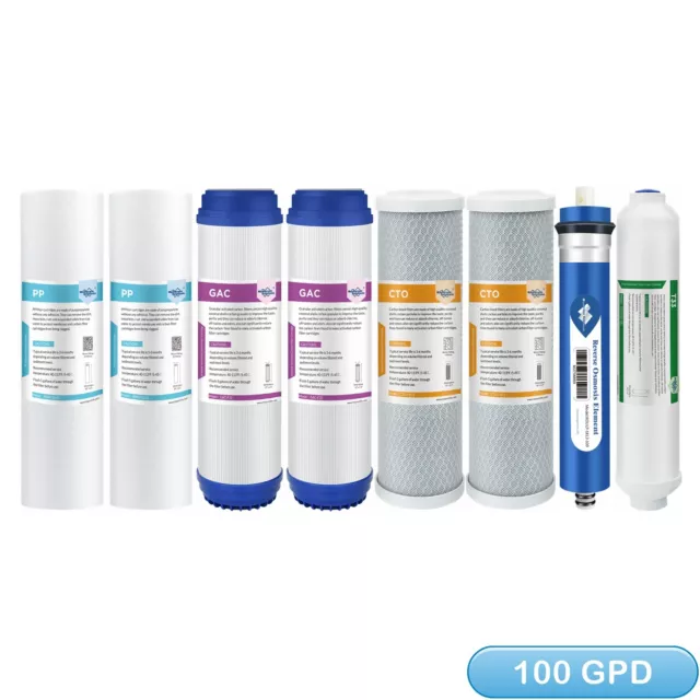 1-Year Replacement Set 5-Stage 100GPD Reverse Osmosis System Water Filter 8 Pack