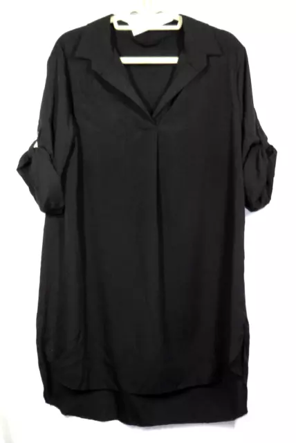 Women's Size Medium Black Roll Tab Sleeve Shirt Dress