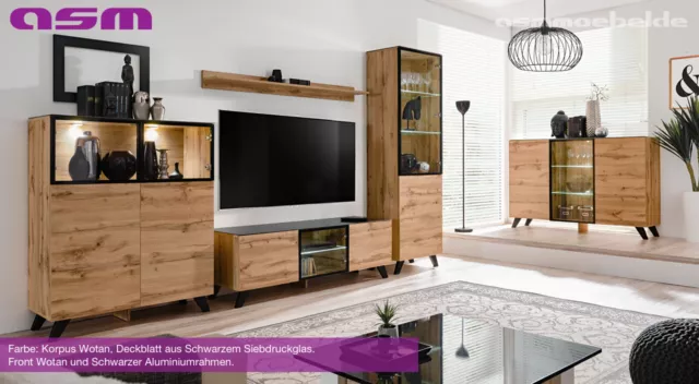 Wohnwand Anbauwand Wohnzimmer Schrankwand THIN mit LED und Push - Click System