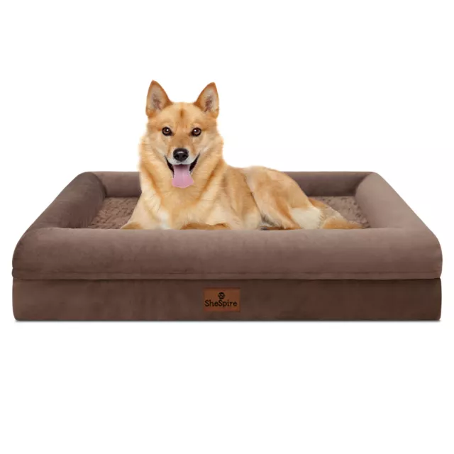Brown Orthopedic Large Dog Bed Pet Sofa w/ Removable Cover & Memory Foam Bolster