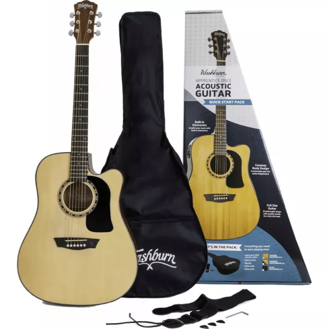 Washburn AD5CEPACK - Pack guitare électro-acoustique Dreadnought - Naturel