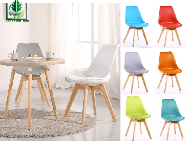 MOF Tulip-flower shape Dining Chair Solid Wood Legs ABS Plastic, Padded Seat