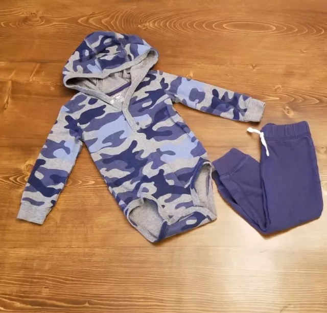 Carters Baby Boy Toddler Hooded 2 Piece Set Blue Camo 18 Months