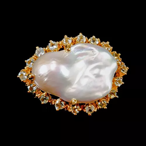 Handmade jewelry Baroque Pearl Brooch 925 Sterling Silver  /NB20490