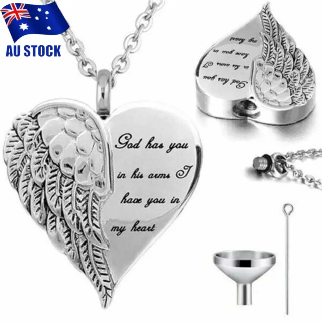 Urn Angel Wings Cremation Ashes Necklace Memorial Jewellery Keepsake Pendant AU