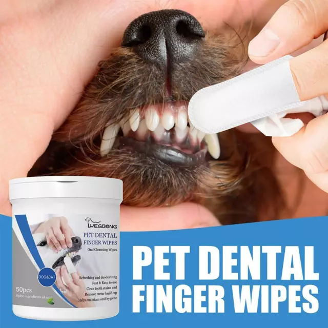 50x Pet Dental Fingers Wipes Teeth Cleansing Wipe Pads for Dogs Cats