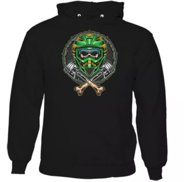 Felpa con cappuccio Motocross Teschio Uomo Sporcizia Bici Scrambler MotoX Casco MotoX Biker