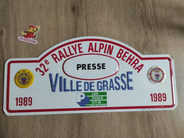 Plaque tôle métal Rallye alpin behra ville de grasse 1989 presse