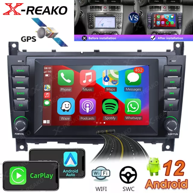 For Mercedes Benz W203 2004-2007 Android12 Radio BT GPS Car Stereo CarPlay WIFI