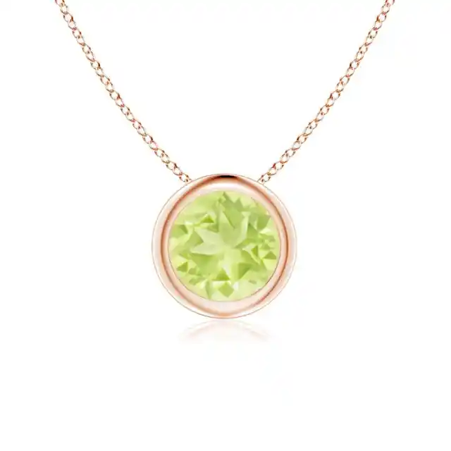ANGARA Bezel-Set Round Peridot Solitaire Pendant in 14K Solid Gold | 18" Chain