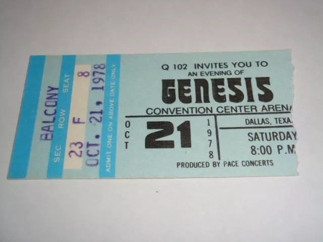 Genesis 1978 Original Concert Ticket Stub Dallas Center  Texas Phil Collins Usa