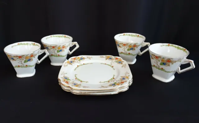 Chapmans Longton Ltd Standard China Set of 4 Cups and 4 Plates Art Deco Style