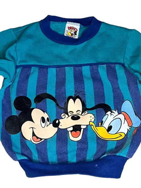 Vintage Disney Jog Togs Kids 4 Sweatshirt Blue Crew Neck Mickey, Goofy, Donald