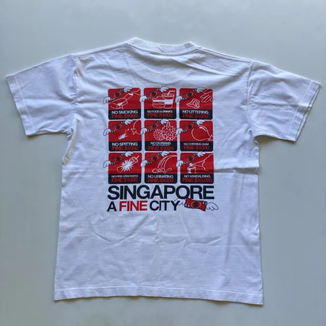 Vintage Singapore Is A Fine City T-Shirt Novelty Tourist White Mens Size M