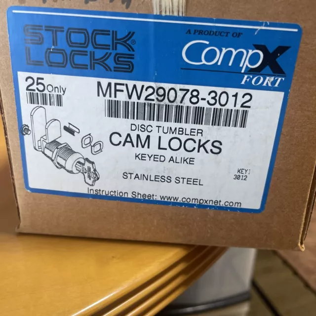 Stock Locks CompX, MFW29078-KA3012, Cam Locks, Keyed Alike, LOT of 23 (NEW)