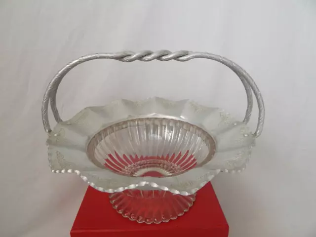 Vtg Farber & Shlevin Hand Wrought Aluminum & Glass Basket Bowl