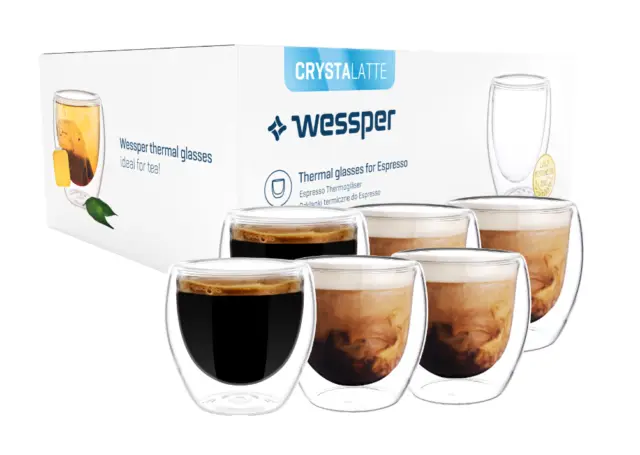 Lot De 6 Tasses À Café Espresso en Verre À Double Paroi 80 ml