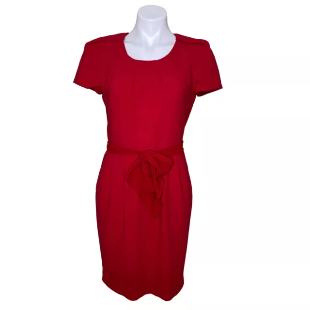 Calvin Klein Red Belted Sheath Dress, Short Sleeve Pockets Women's Size 8