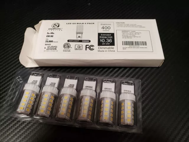 6-PACK Dimmable 3W G9 LED Bulb, 40W Halogen Equivalent G9 5000k