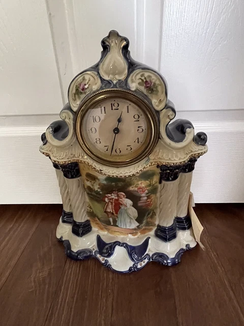 Lg  China Clock Flow Blue  Victoria Scene Late 1800,s Free Shipping