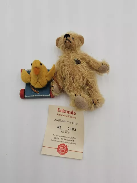 Hermann Teddy Bear Figurine  With Duck Mohair Miniature #96112  Limited Edition 2