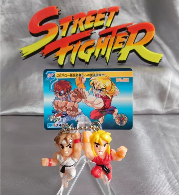 Street Fighter Ryu/Ken Keychain Figures Set + TGC Card Japan 1995 Bandai Capcom