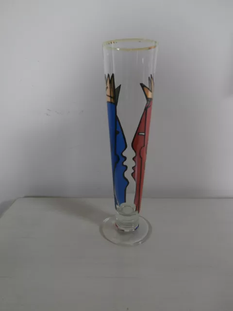 Vintage Ritzenhoff Hand Painted Tall Pilsner Beer Glass Flute By Ambrogio Pozzi