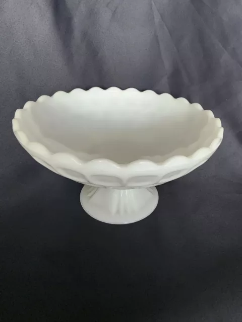 Real Vintage Milk Glass Pedestal Large Compote Fruit Bowl Scalloped Edge 10”