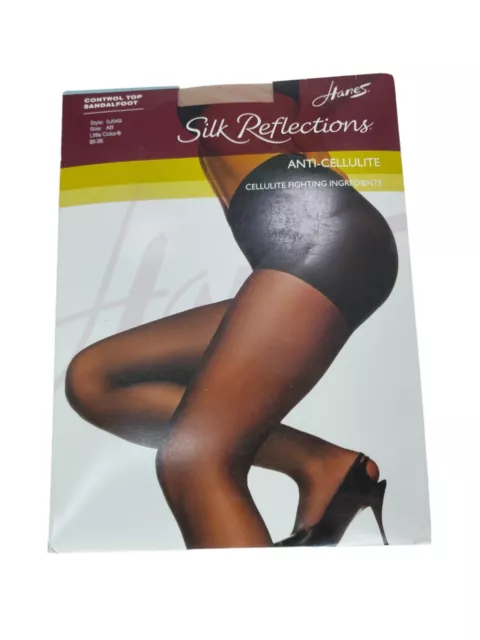 Hanes Silk Reflections Anti Cellulite Control Top Pantyhose Sandalfoot OJO49 AB