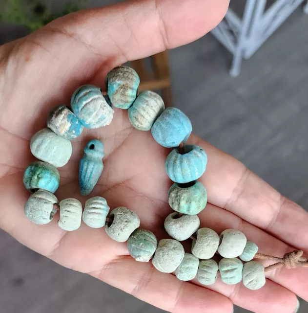 Rare Ancient Excavated Blue Faience Melon Beads 5