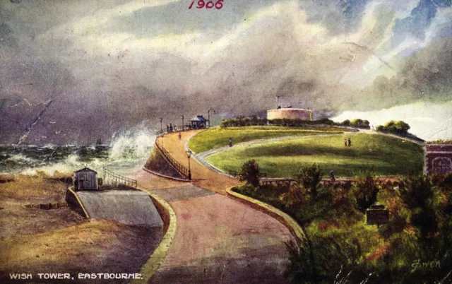 Eastbourne Postcard 1906 Wish Tower Lawns Life Boat Station A/F Sussex