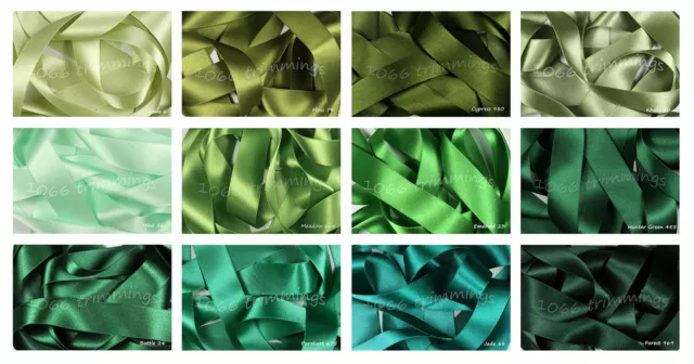 Double Satin Ribbon GREEN SHADES by Berisfords Short lengths and 20m Reels