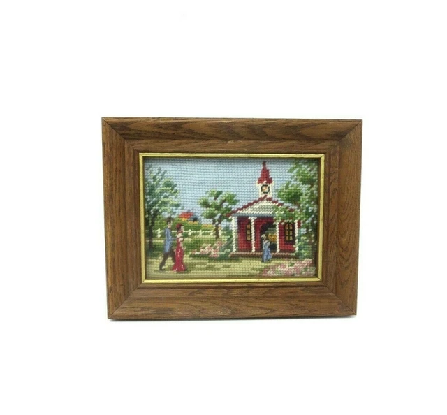 Casa escolar iglesia enmarcada de colección 7 x 9 hecha a mano